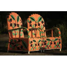African Beaded Yoruba chairs orange, green and black